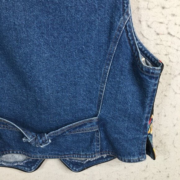 Vintage Hairston Roberson Ropa Vest Womens M  Blue Denim Embroidery Boho Art - Picture 15 of 16